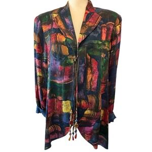 Women's Platinum by Dorothy Schoelen Abstract Colorful Beaded Close Blazer Sz L